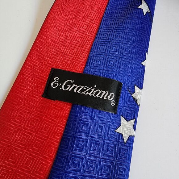 E. Graziano Eagle American Flag Tie Red White Blue Mens Necktie 4" x 59" - Picture 3 of 4